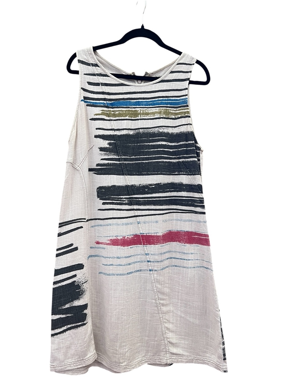 Desigual Matias Linen Blend Abstract Brushstroke Stripe Shift Dress 42 Minimal - Picture 2 of 4
